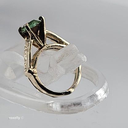 14K Tiny Yellow Gold Green Cubic Zirconia Ring Pendant - Solid Gold - view 5