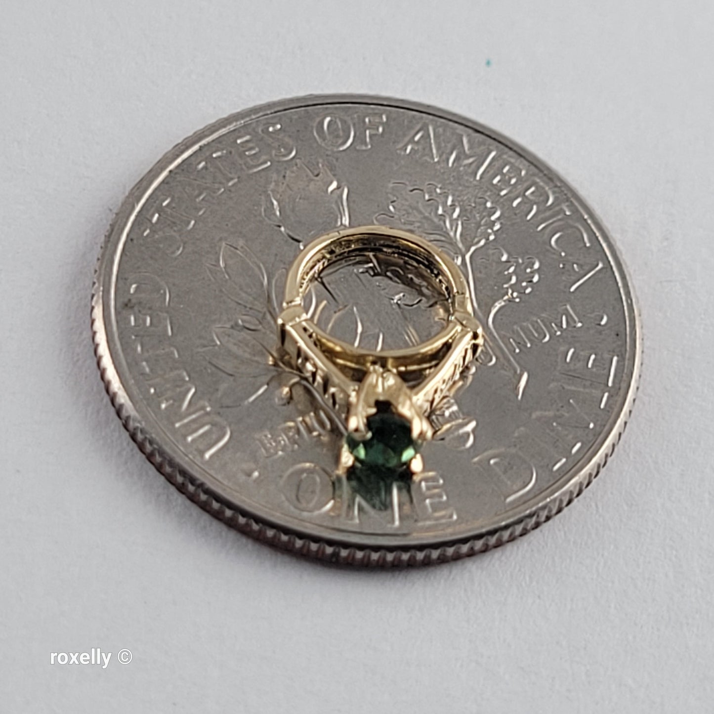14K Tiny Yellow Gold Green Cubic Zirconia Ring Pendant - Solid Gold - view 6