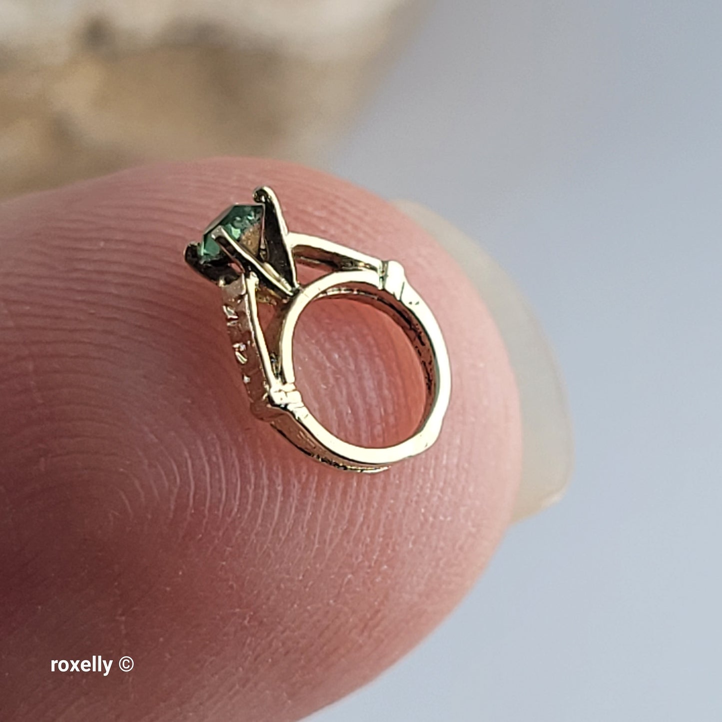 14K Tiny Yellow Gold Green Cubic Zirconia Ring Pendant - Solid Gold - view 7
