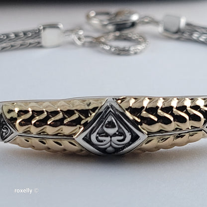 925 Sterling Silver & 18K Yellow Gold Balinese Woven Wheat Chain Bracelet, Made in Indonesia!