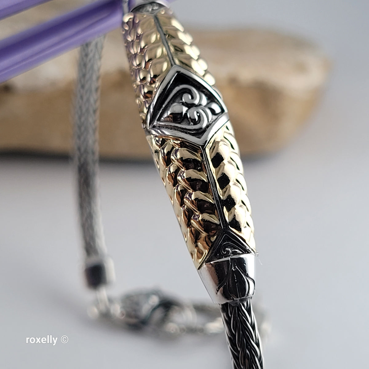 925 Sterling Silver & 18K Yellow Gold Balinese Woven Wheat Chain Bracelet, Made in Indonesia!