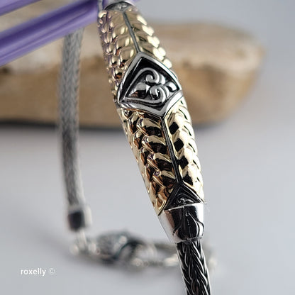 925 Sterling Silver & 18K Yellow Gold Balinese Woven Wheat Chain Bracelet, Made in Indonesia!