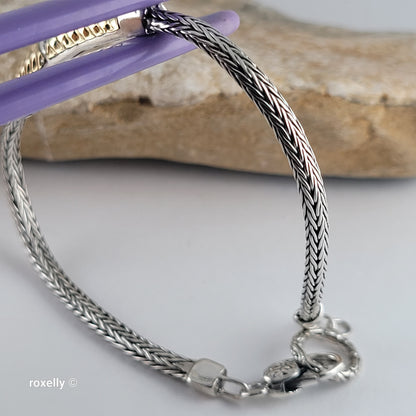 925 Sterling Silver & 18K Yellow Gold Balinese Woven Wheat Chain Bracelet, Made in Indonesia!