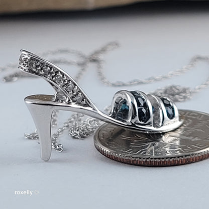 14K White Gold Necklace with High-Heel Sandal Pendant, Diamond & Blue Sapphire - Solid Gold!