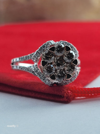 14K White Gold Natural Champagne & White Diamond Ring Size 6, Solid Gold
