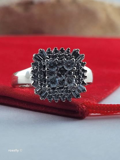 Effy 14K White Gold Genuine Natural Diamonds Cluster Ring Size 7 -Solid Gold