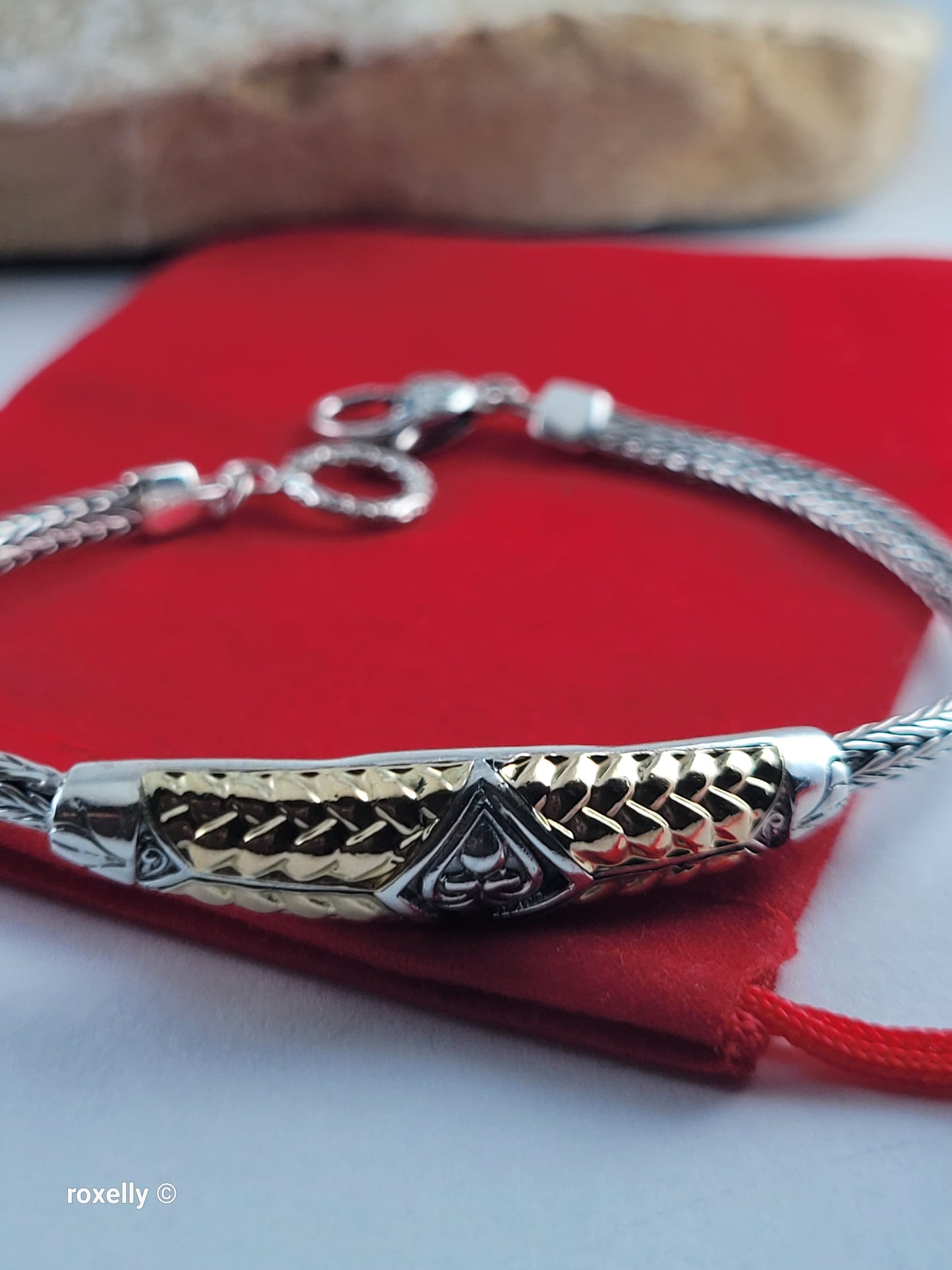 925 Sterling Silver & 18K Yellow Gold Balinese Woven Wheat Chain Bracelet, Made in Indonesia!