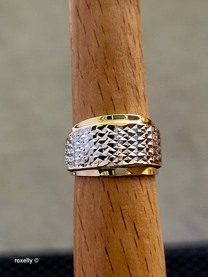 14K Two-Tone Gold Diamond-Cut Band Ring Size 4.75 - Solid Gold - view 10