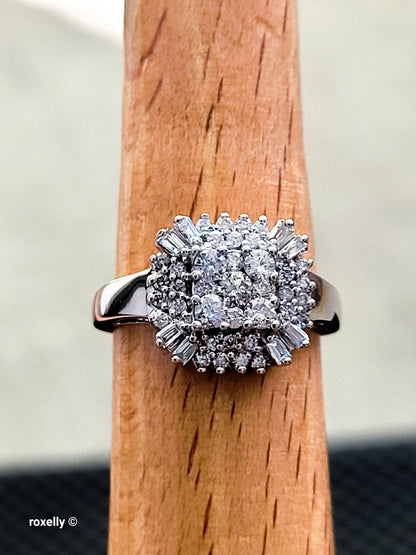 Effy 14K White Gold Genuine Natural Diamonds Cluster Ring Size 7 -Solid Gold