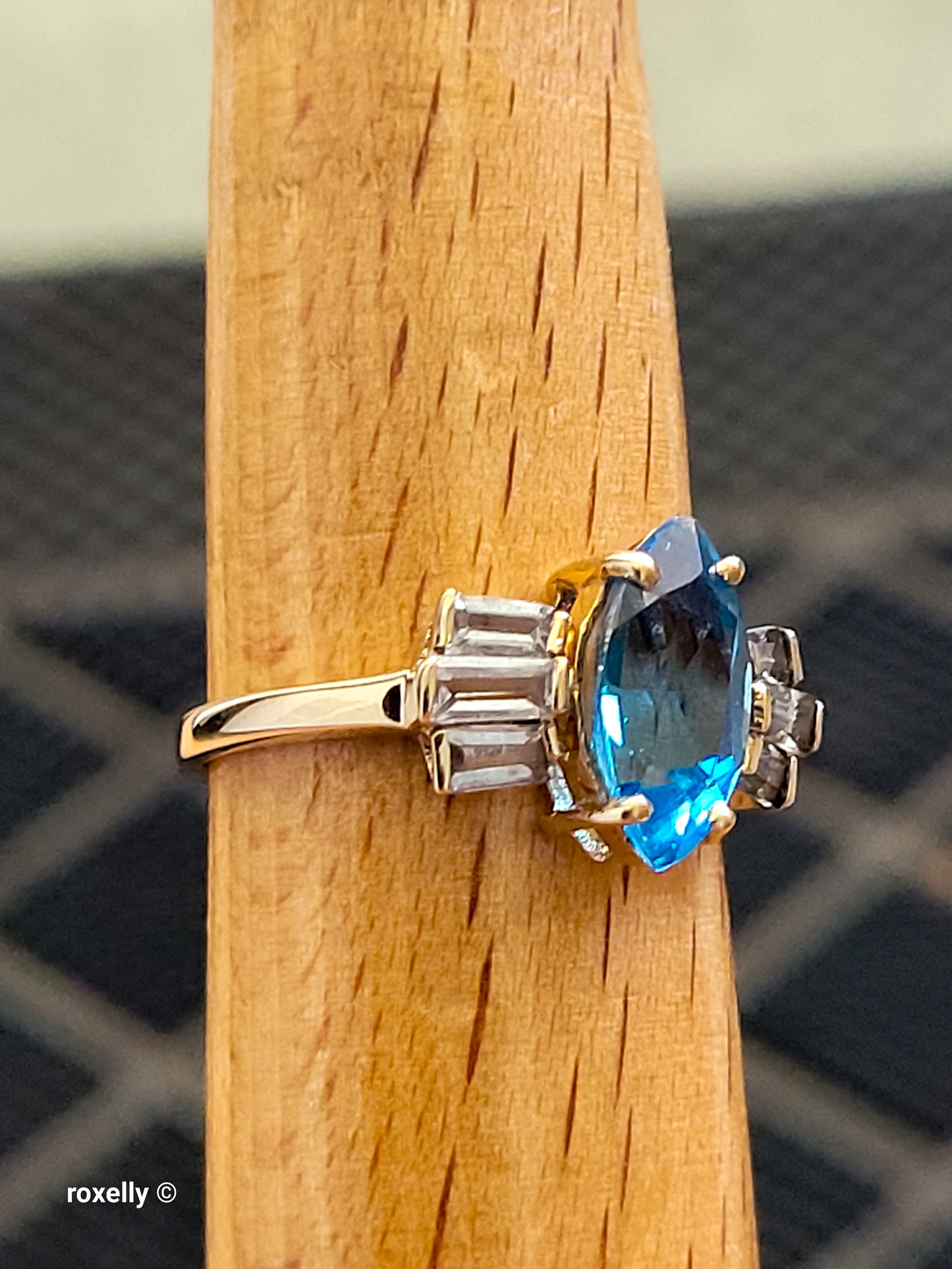14K Yellow Gold Blue Topaz & Aquamarine Cocktail Ring Size 8 - Solid Gold - view 8
