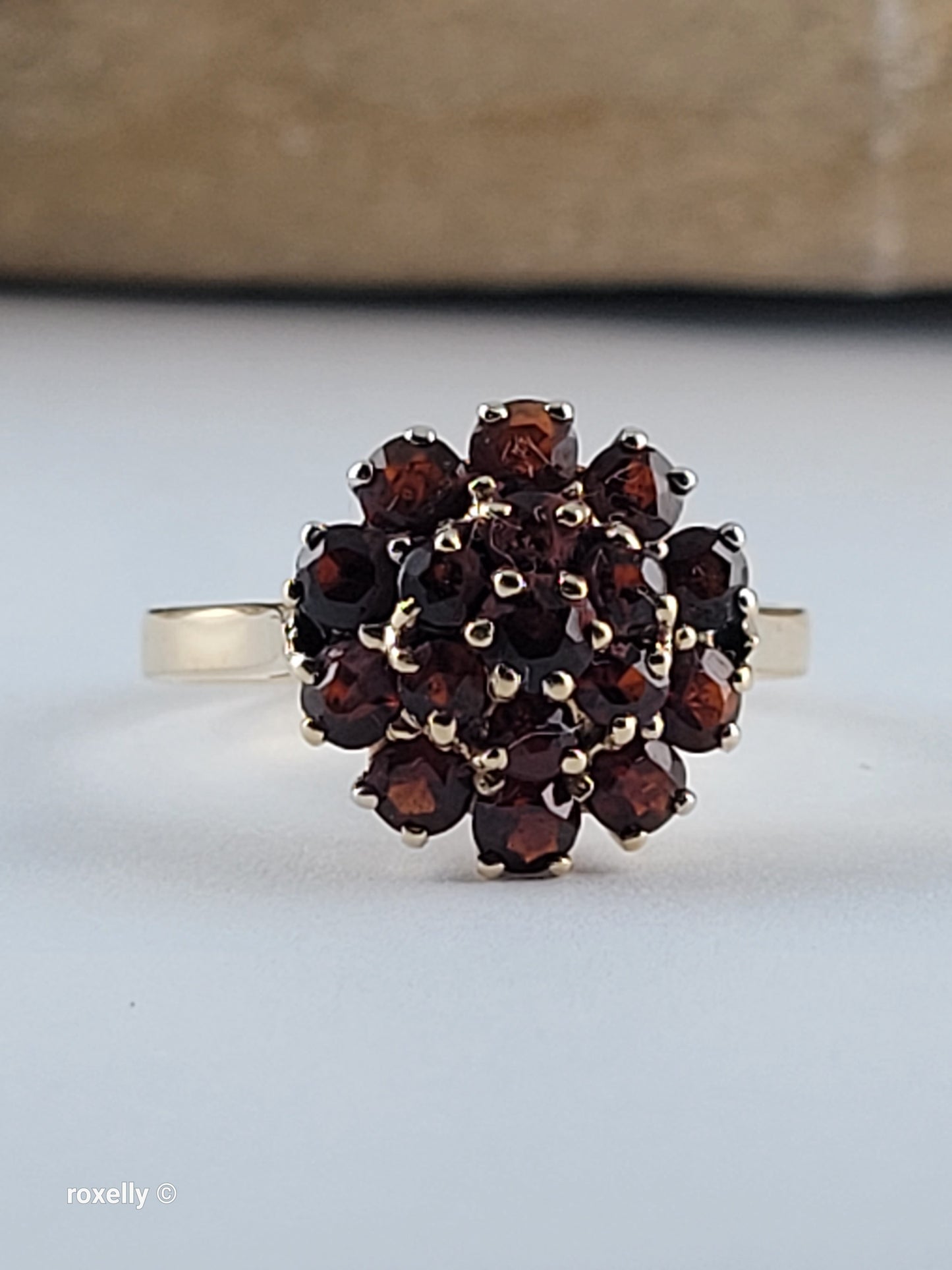 14K Yellow Gold Garnet Cluster Ring Size 6.25 - Solid Gold