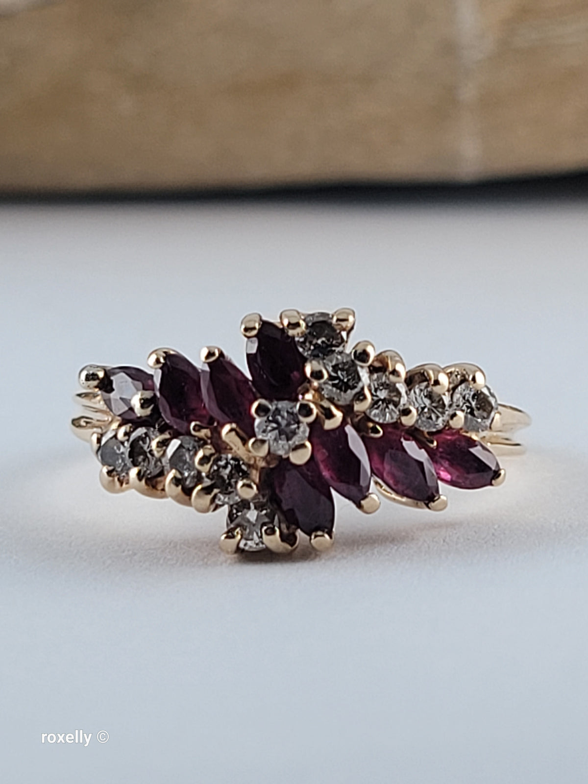 14K Yellow Gold Ruby and Genuine Diamond Ring Size 6.75 - Solid Gold