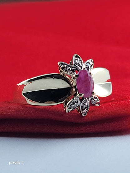 10K Yellow Gold Ruby and Genuine Diamonds Ring Size 6 - Solid Gold