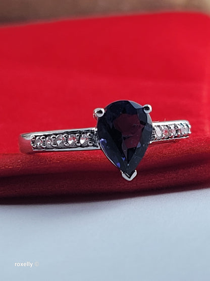 10K White Gold Blue Iolite and White CZ Ring Size 7 - Solid Gold