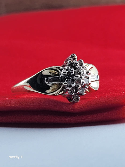 10K Yellow Gold Genuine Diamond Cluster Ring Size 6.25 -Solid Gold