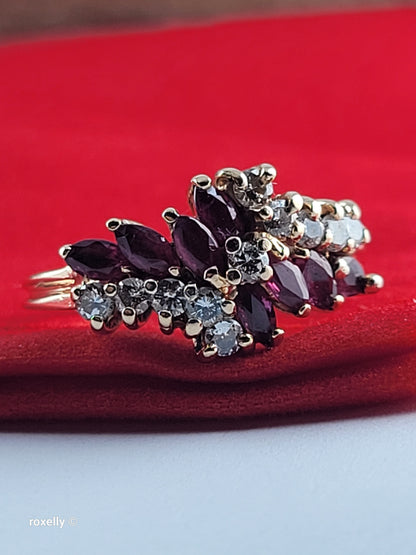 14K Yellow Gold Ruby and Genuine Diamond Ring Size 6.75 - Solid Gold