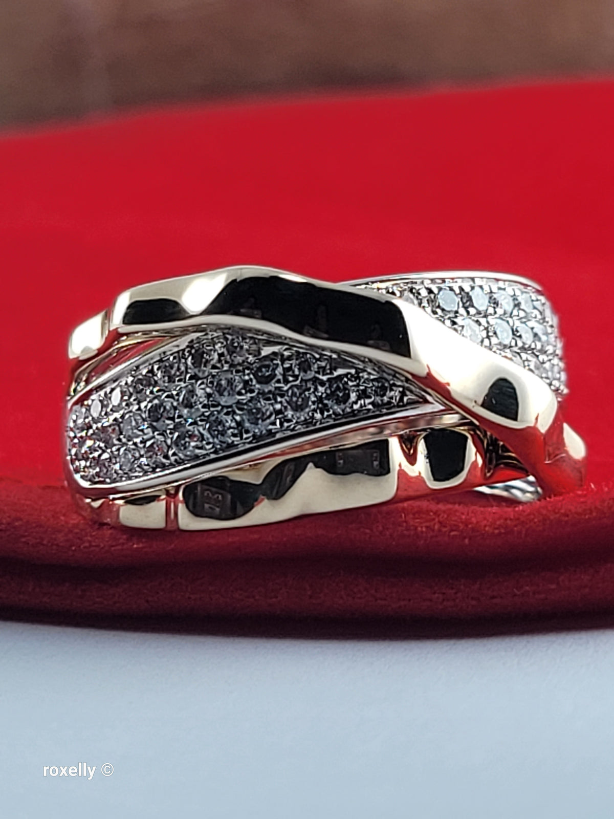 $5000 Effy 14K Two-Tone Gold CTW 0.38 Genuine Diamonds Crossover Band Ring Size 6.5 - Solid Gold!