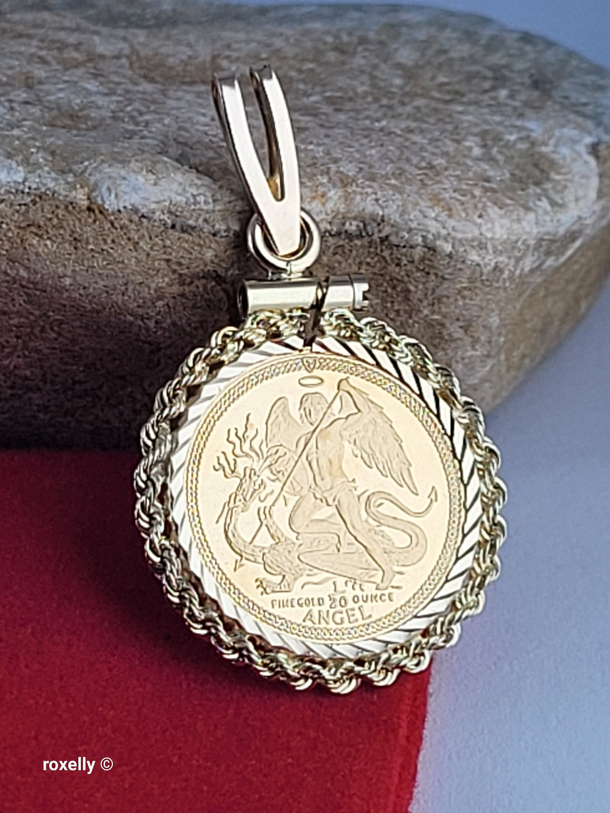 1992 Isle of Man 22K Solid Gold Angel Coin Pendant 14K Bail St Michael