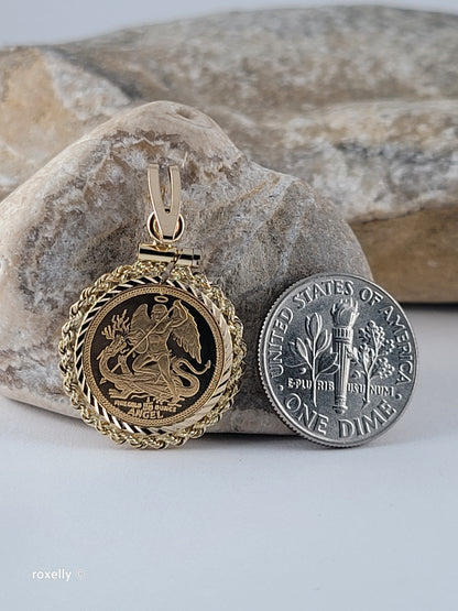 1992 Isle of Man 22K Solid Gold Angel Coin Pendant 14K Bail St Michael