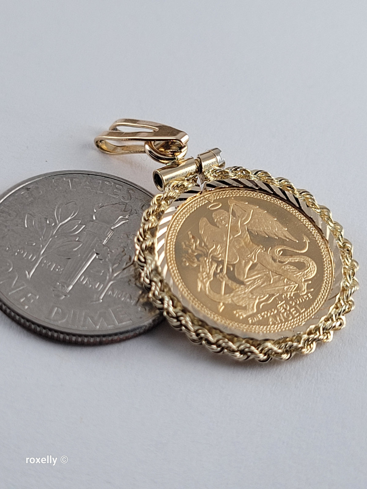 1992 Isle of Man 22K Solid Gold Angel Coin Pendant 14K Bail St Michael