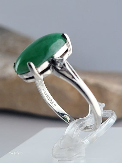 14K White Gold Jade and Genuine Diamond Ring Size 7.25 - Solid Gold