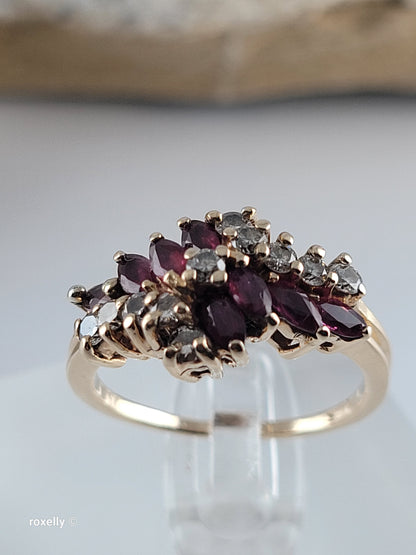 14K Yellow Gold Ruby and Genuine Diamond Ring Size 6.75 - Solid Gold