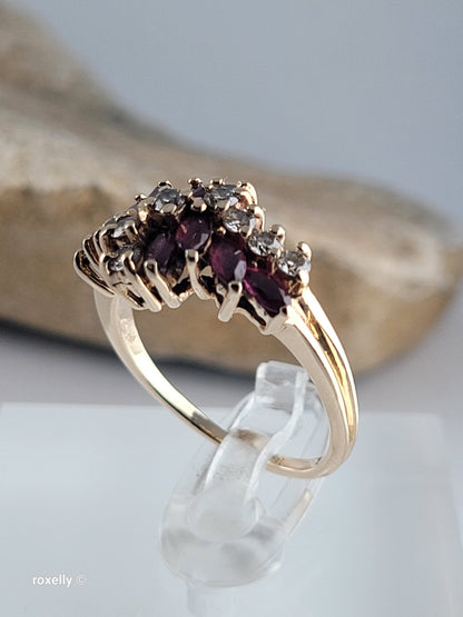 14K Yellow Gold Ruby and Genuine Diamond Ring Size 6.75 - Solid Gold