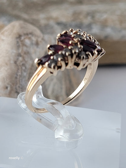 14K Yellow Gold Ruby and Genuine Diamond Ring Size 6.75 - Solid Gold