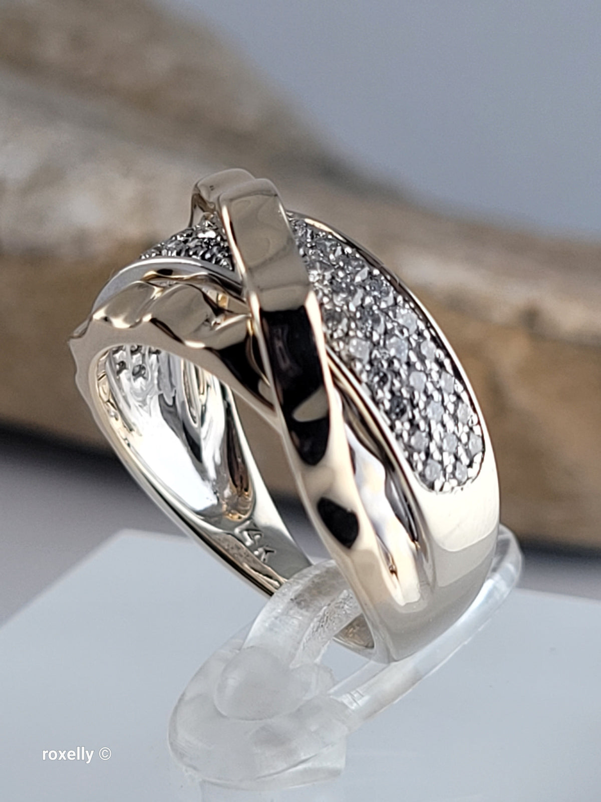 $5000 Effy 14K Two-Tone Gold CTW 0.38 Genuine Diamonds Crossover Band Ring Size 6.5 - Solid Gold!