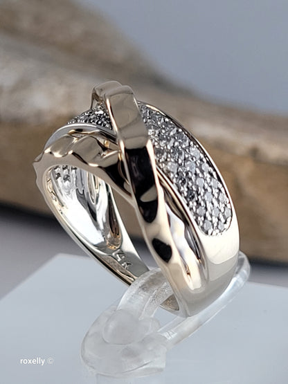 $5000 Effy 14K Two-Tone Gold CTW 0.38 Genuine Diamonds Crossover Band Ring Size 6.5 - Solid Gold!