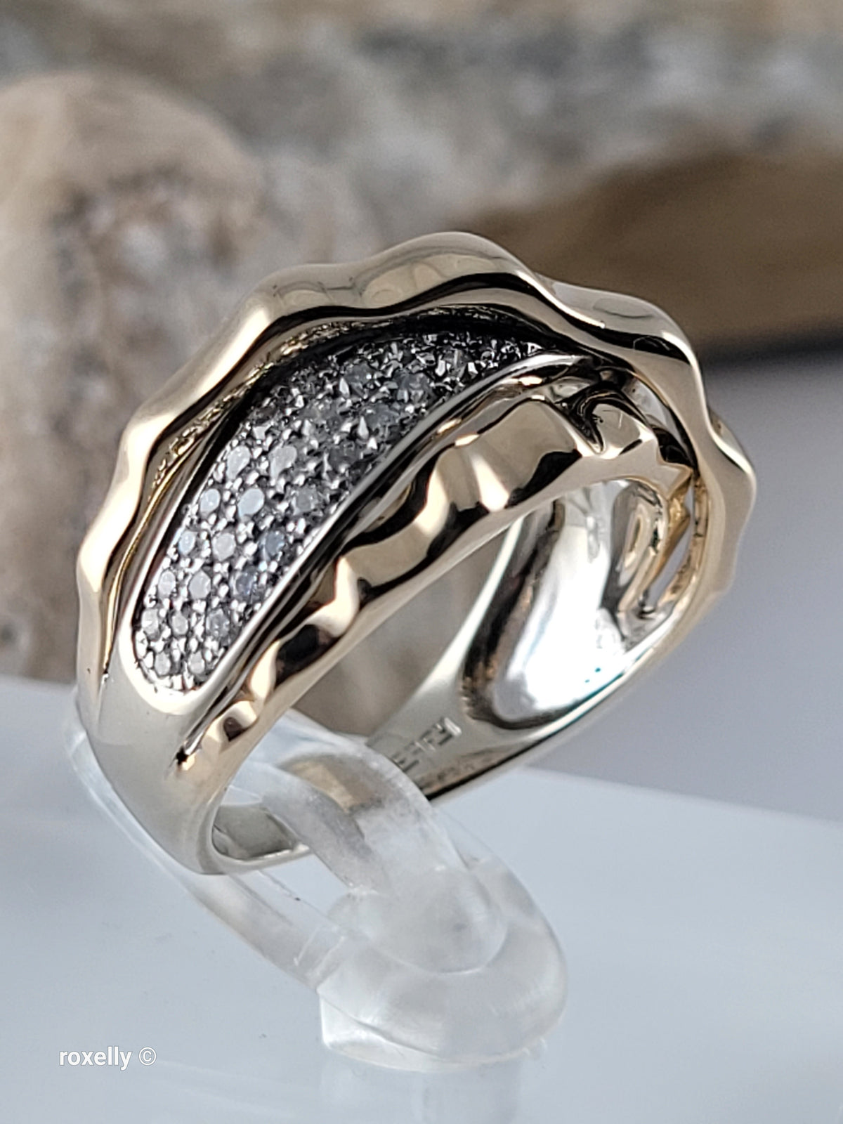 $5000 Effy 14K Two-Tone Gold CTW 0.38 Genuine Diamonds Crossover Band Ring Size 6.5 - Solid Gold!