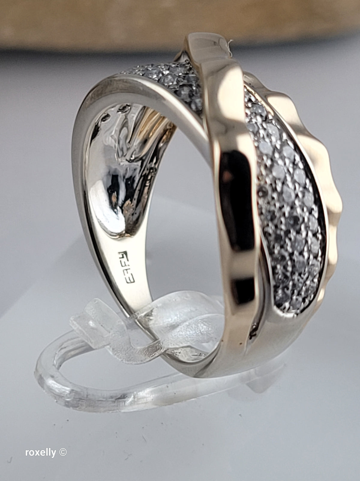$5000 Effy 14K Two-Tone Gold CTW 0.38 Genuine Diamonds Crossover Band Ring Size 6.5 - Solid Gold!