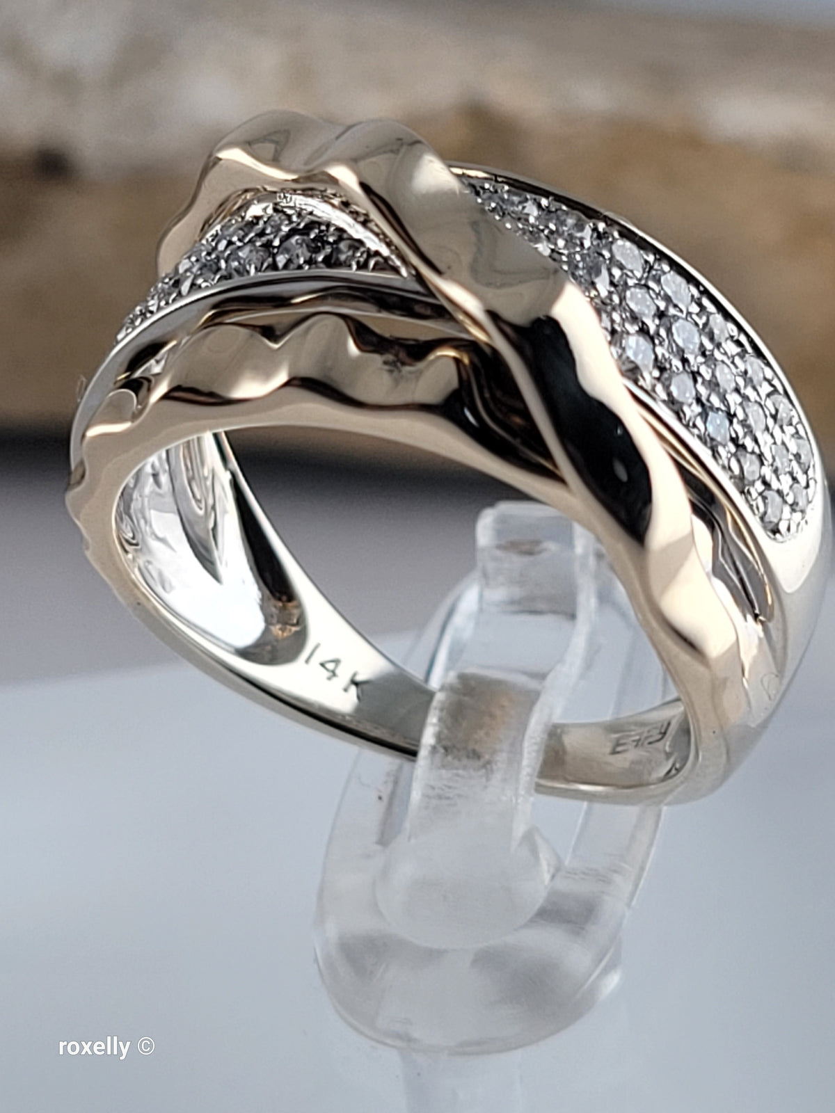 $5000 Effy 14K Two-Tone Gold CTW 0.38 Genuine Diamonds Crossover Band Ring Size 6.5 - Solid Gold!