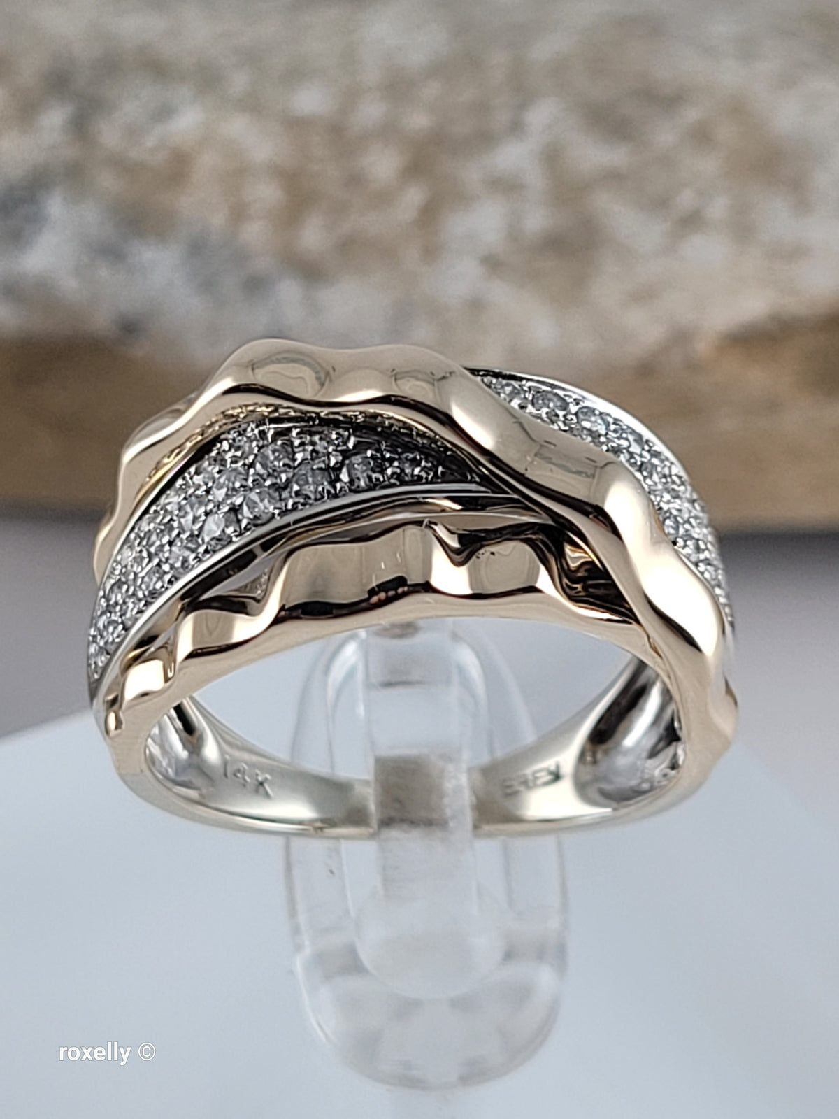 $5000 Effy 14K Two-Tone Gold CTW 0.38 Genuine Diamonds Crossover Band Ring Size 6.5 - Solid Gold!