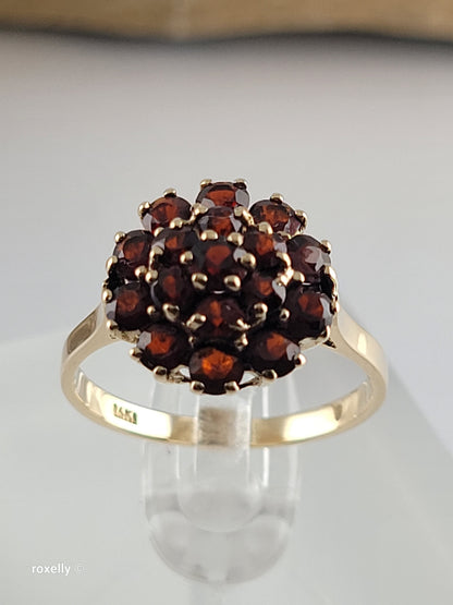 14K Yellow Gold Garnet Cluster Ring Size 6.25 - Solid Gold