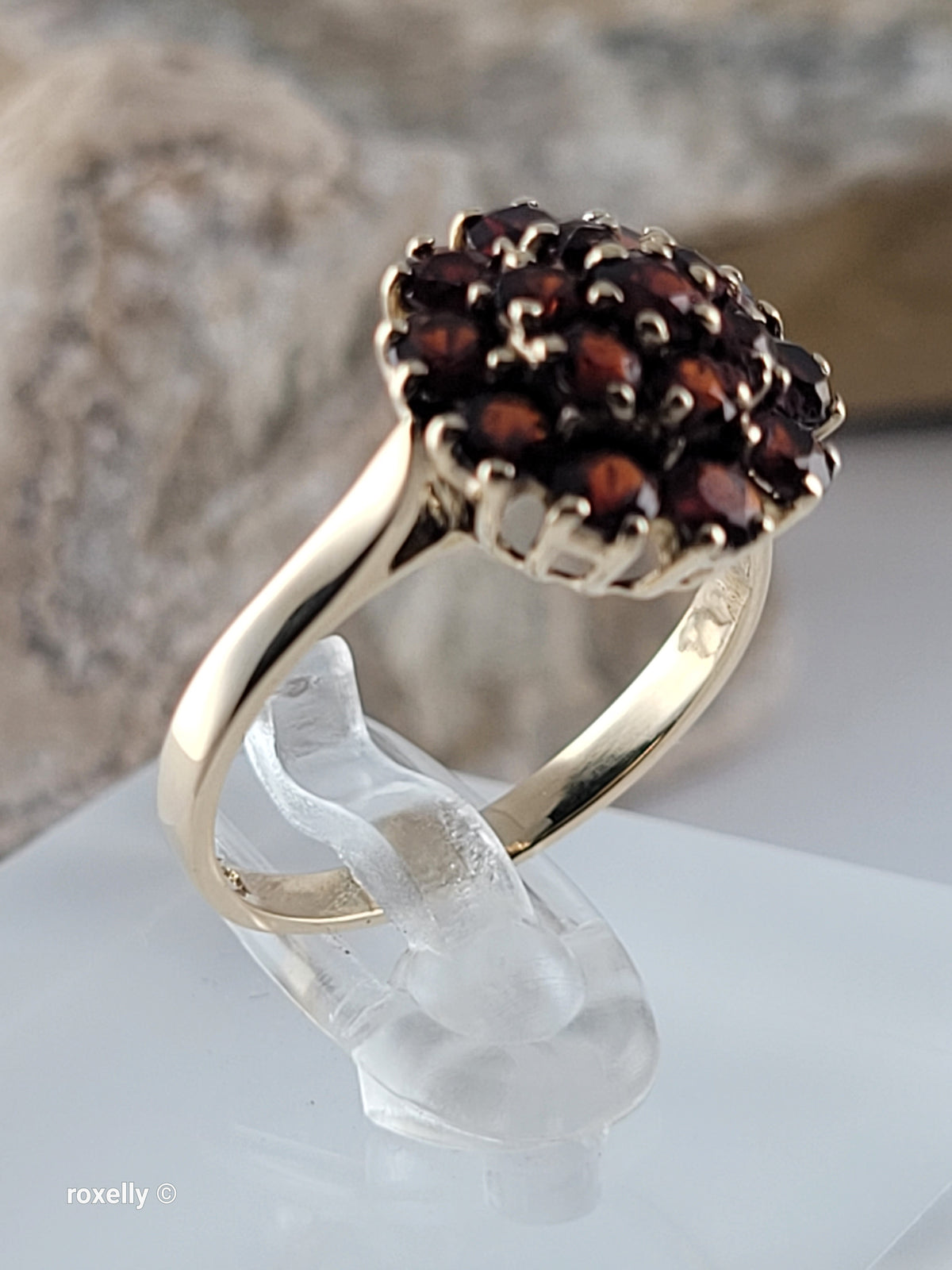 14K Yellow Gold Garnet Cluster Ring Size 6.25 - Solid Gold