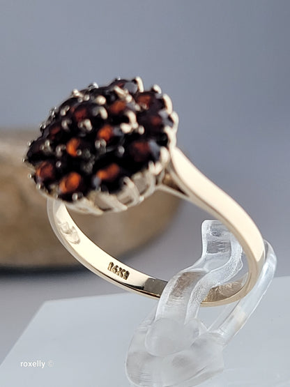 14K Yellow Gold Garnet Cluster Ring Size 6.25 - Solid Gold