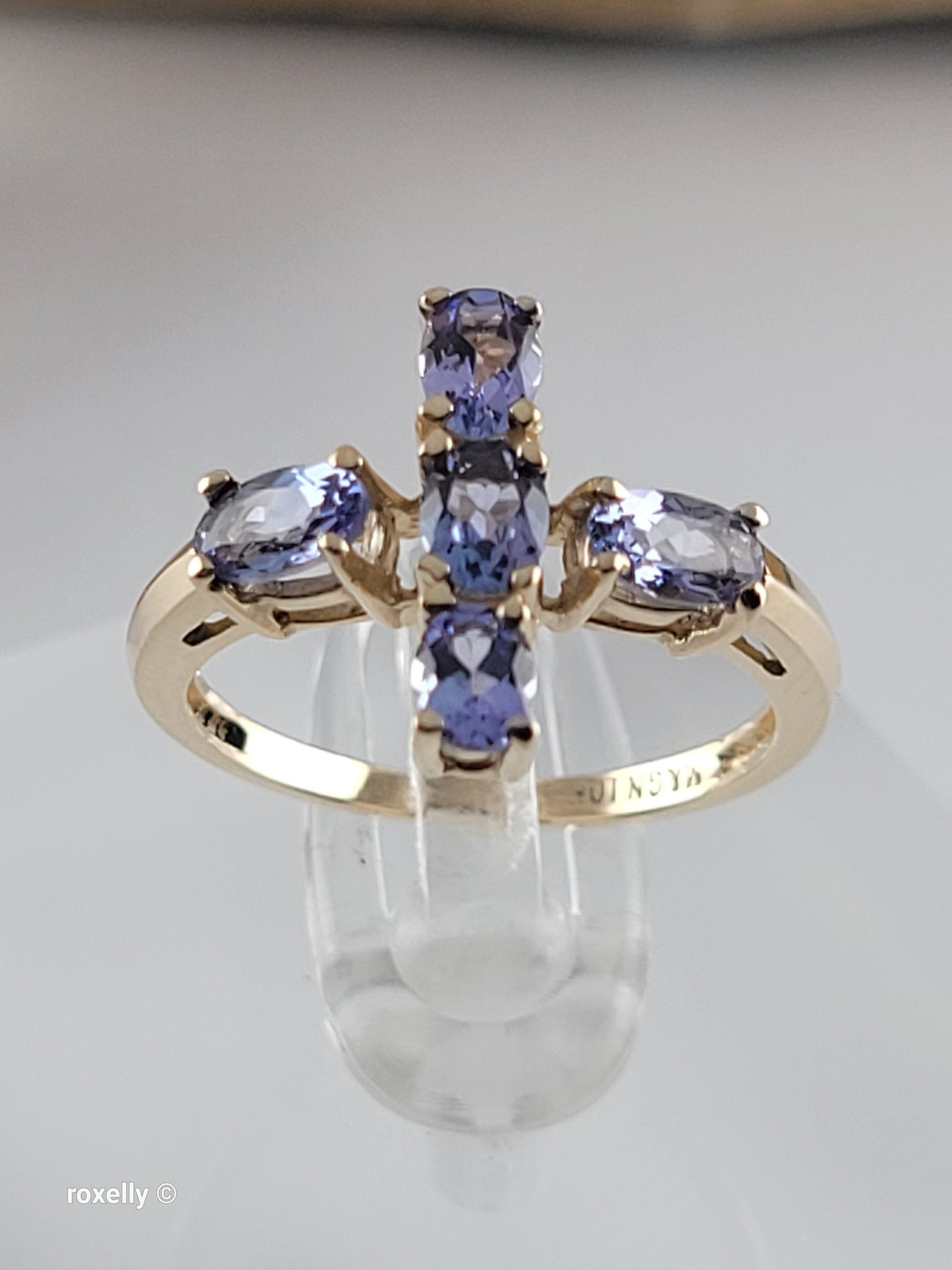 10K Yellow Gold Cross-Shaped Tanzanite Gemstone Ring Size 4.75 - Solid Gold