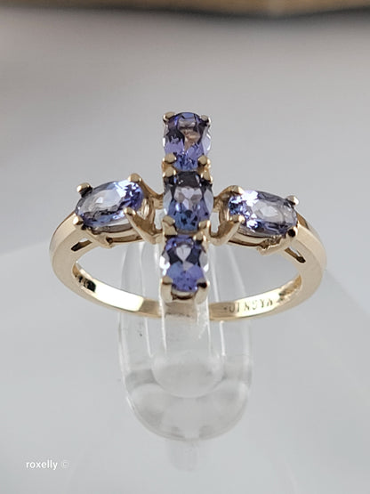 10K Yellow Gold Cross-Shaped Tanzanite Gemstone Ring Size 4.75 - Solid Gold