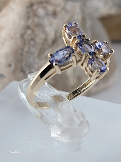 10K Yellow Gold Cross-Shaped Tanzanite Gemstone Ring Size 4.75 - Solid Gold