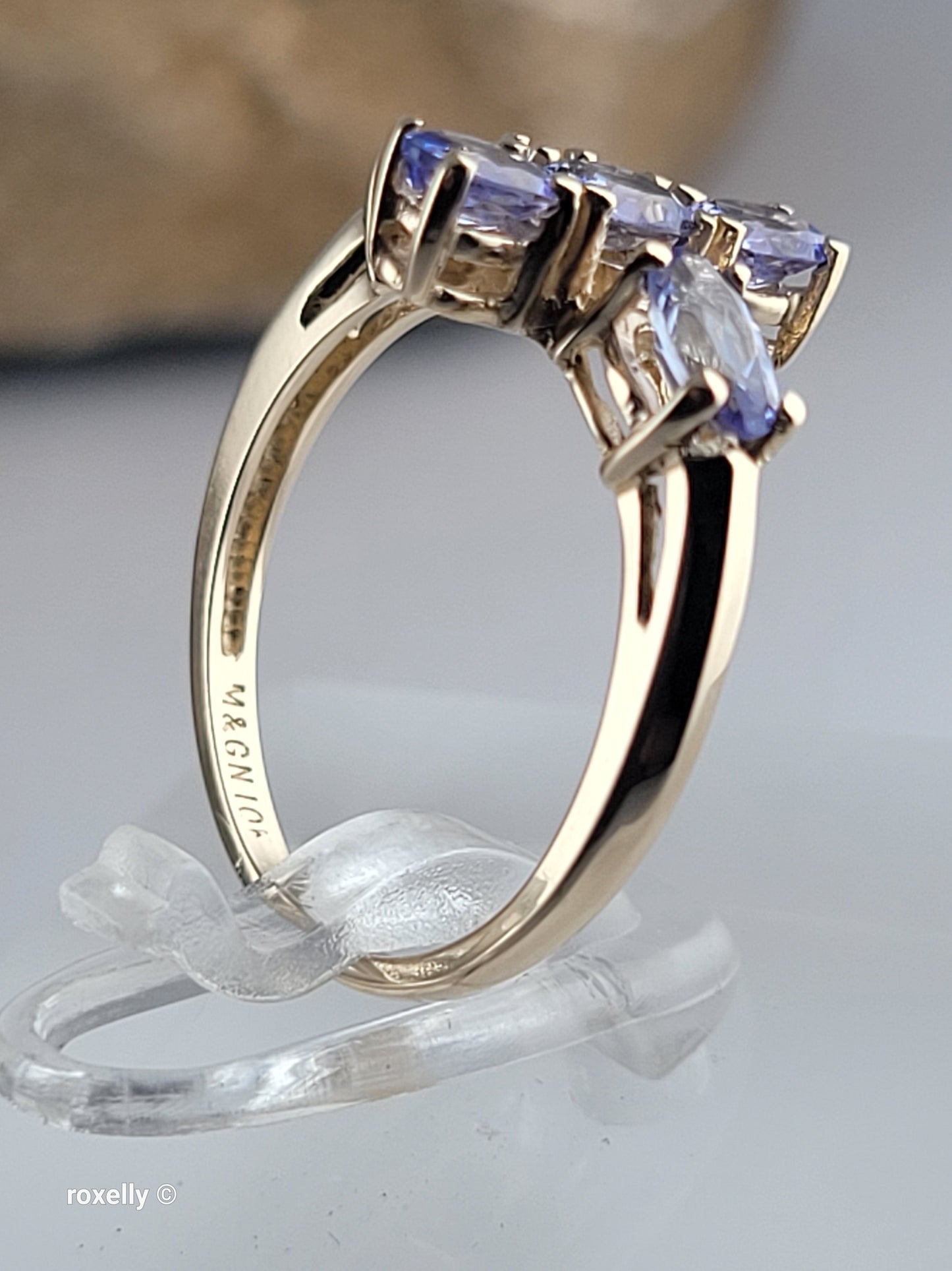 10K Yellow Gold Cross-Shaped Tanzanite Gemstone Ring Size 4.75 - Solid Gold