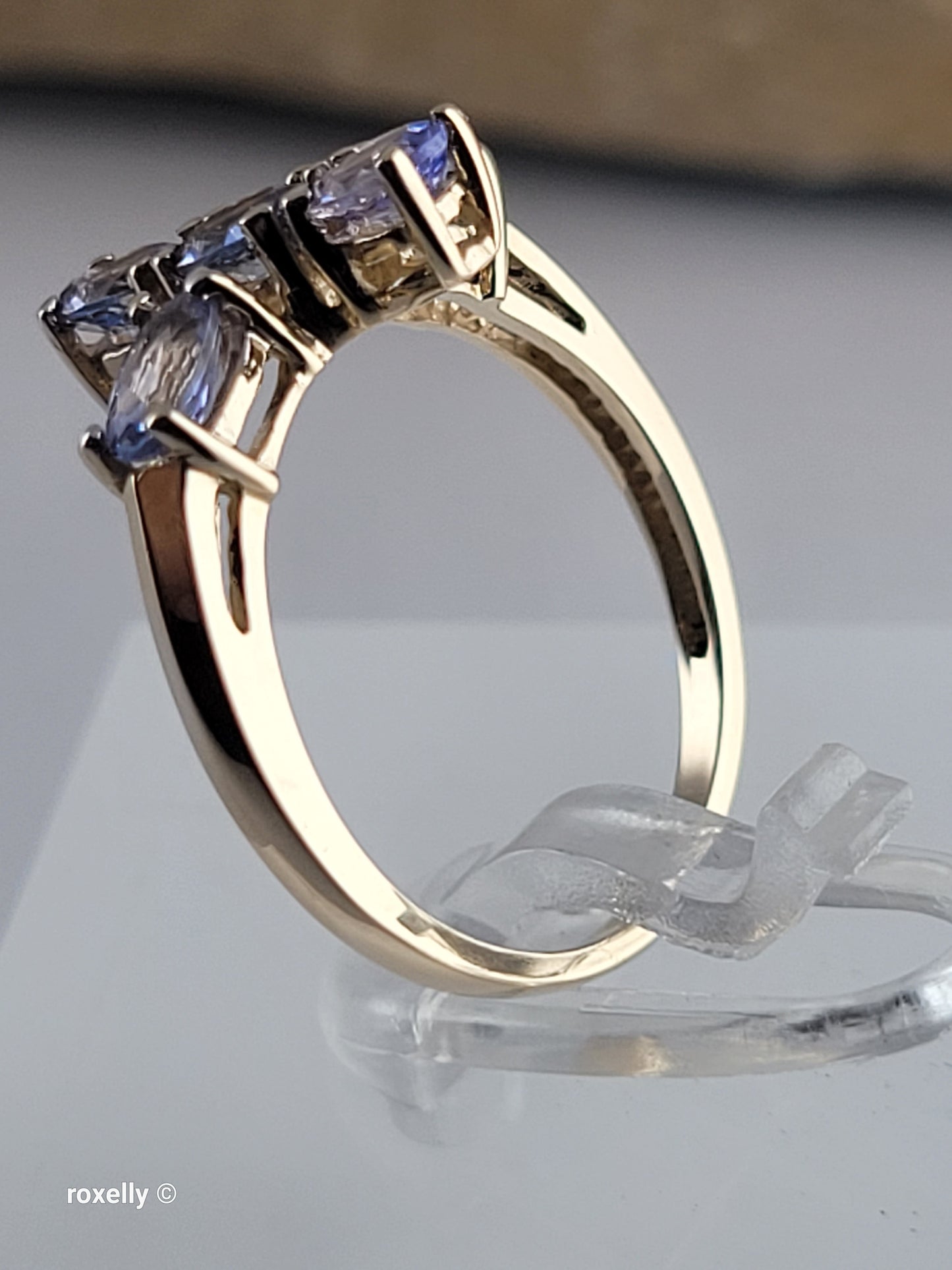 10K Yellow Gold Cross-Shaped Tanzanite Gemstone Ring Size 4.75 - Solid Gold