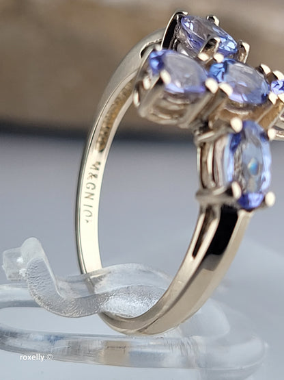 10K Yellow Gold Cross-Shaped Tanzanite Gemstone Ring Size 4.75 - Solid Gold