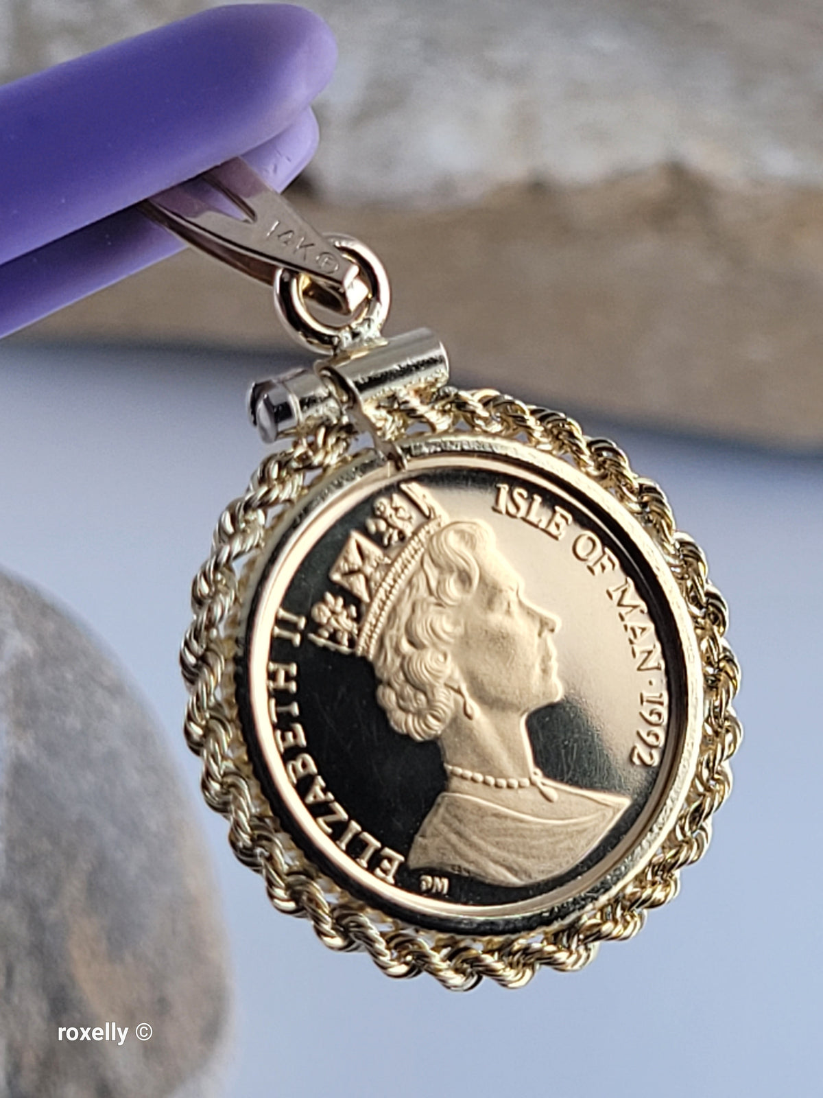 1992 Isle of Man 22K Solid Gold Angel Coin Pendant 14K Bail St Michael