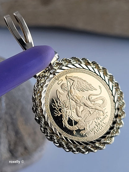 1992 Isle of Man 22K Solid Gold Angel Coin Pendant 14K Bail St Michael