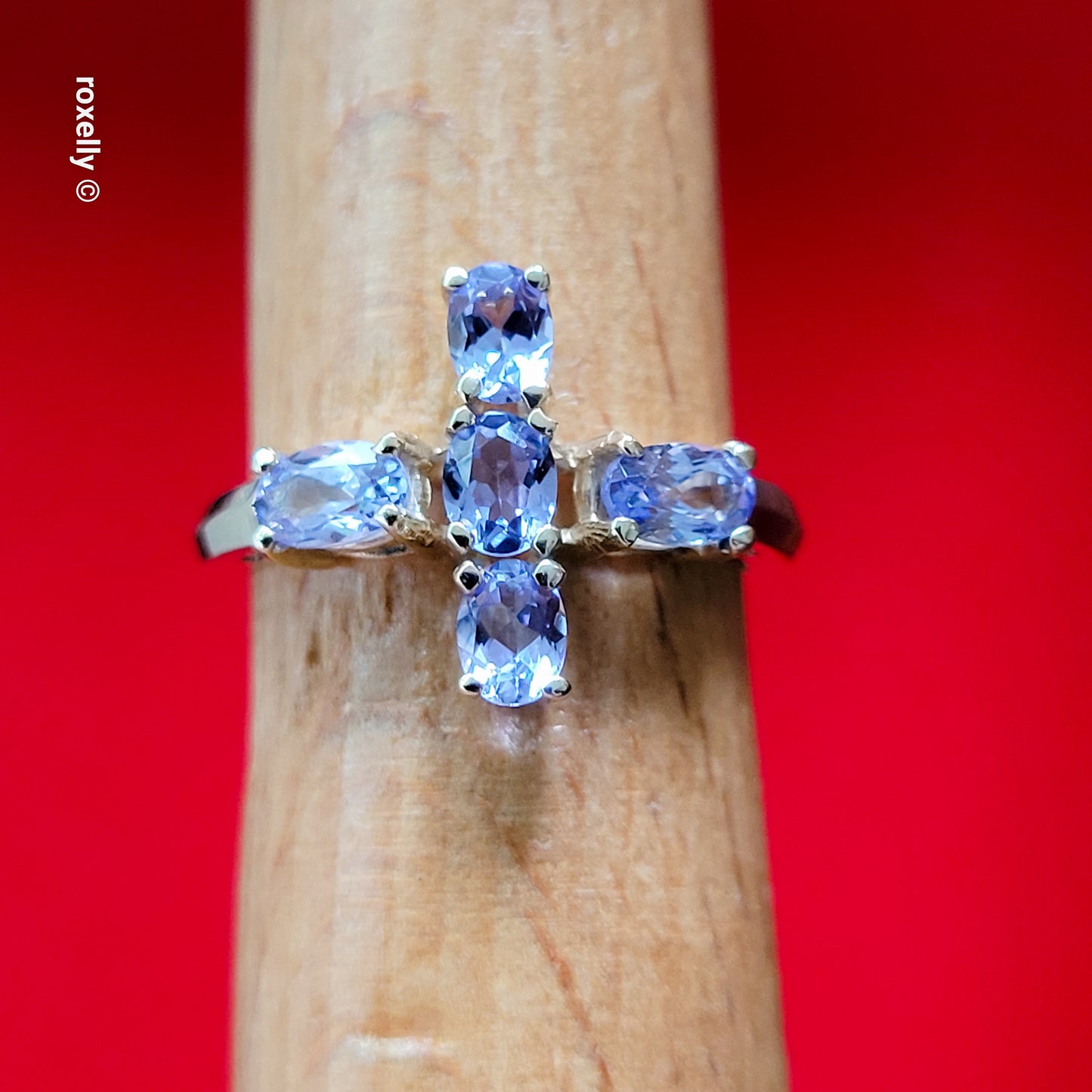 10K Yellow Gold Cross-Shaped Tanzanite Gemstone Ring Size 4.75 - Solid Gold