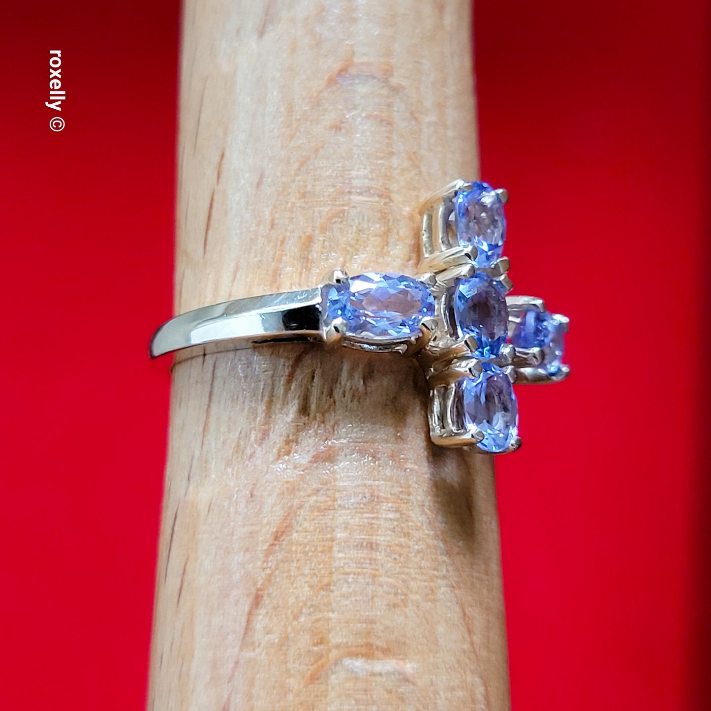 10K Yellow Gold Cross-Shaped Tanzanite Gemstone Ring Size 4.75 - Solid Gold