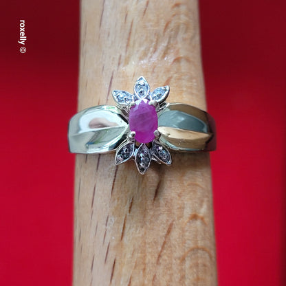 10K Yellow Gold Ruby and Genuine Diamonds Ring Size 6 - Solid Gold