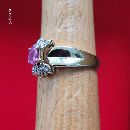 10K Yellow Gold Ruby and Genuine Diamonds Ring Size 6 - Solid Gold