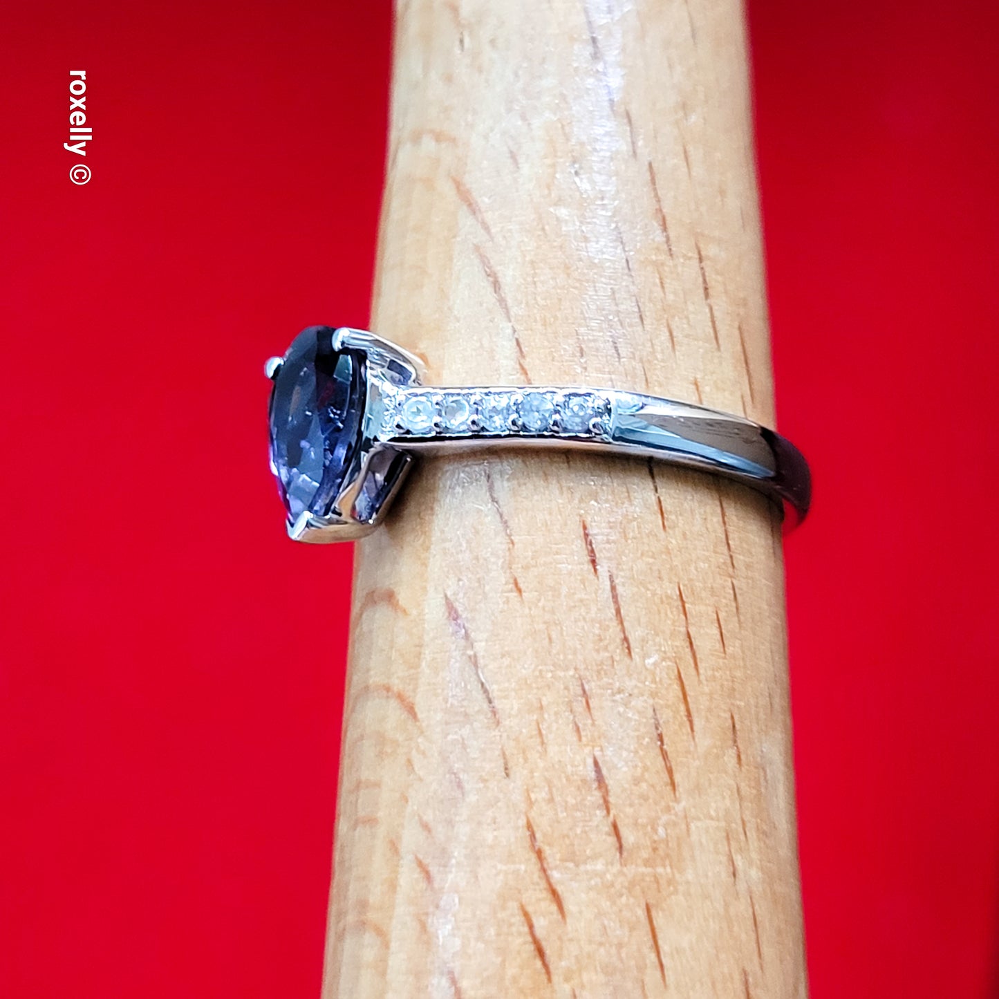10K White Gold Blue Iolite and White CZ Ring Size 7 - Solid Gold
